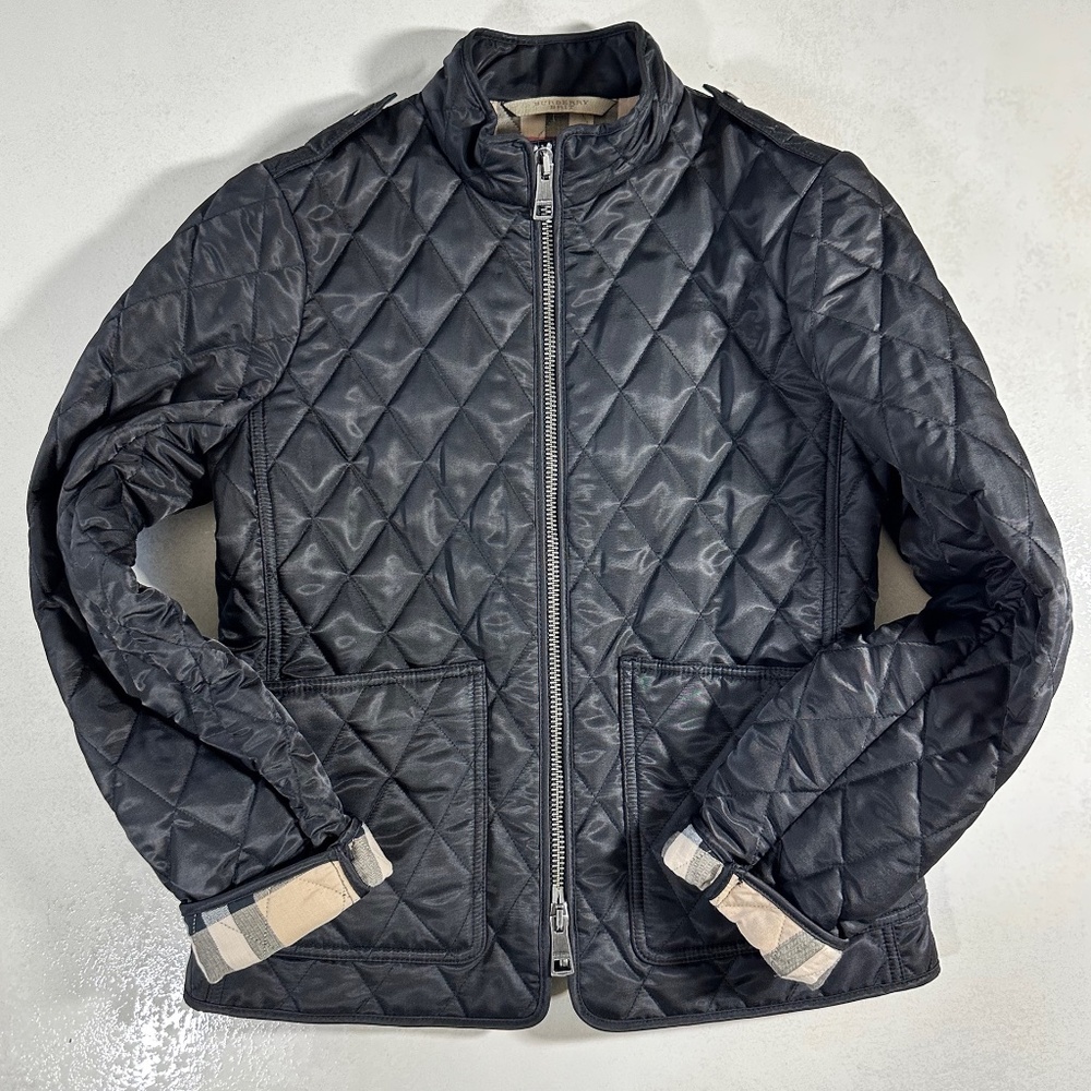 BURBERRY BRIT Women Quilted Jacket Blazer Nova Check Lined Black, Small